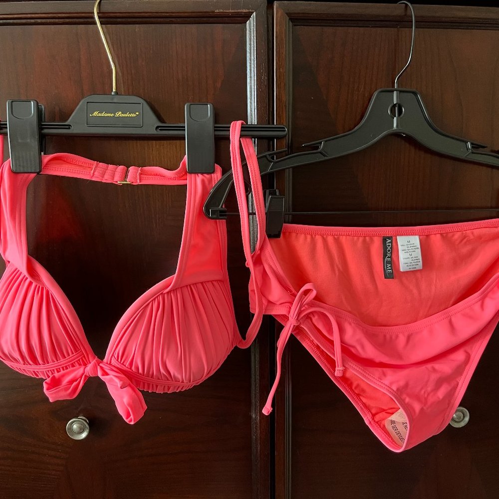 ADORE ME Coral Bikini Halter Top (S) & Bottom (M)